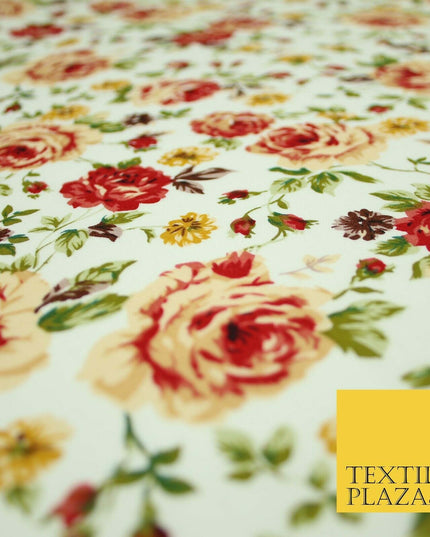 Vintage Garden Rose Flower Printed 100% Cotton Poplin Fabric Dress Face Mask 59"