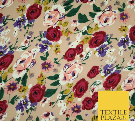 Artsy Poppy Rose Flower Printed 100% Cotton Poplin Fabric Dress Face Mask 59"