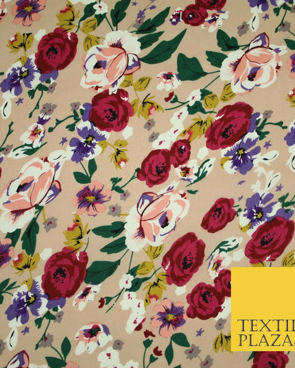 Artsy Poppy Rose Flower Printed 100% Cotton Poplin Fabric Dress Face Mask 59"