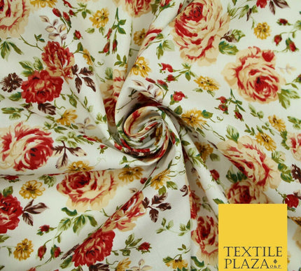 Vintage Garden Rose Flower Printed 100% Cotton Poplin Fabric Dress Face Mask 59"