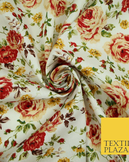 Vintage Garden Rose Flower Printed 100% Cotton Poplin Fabric Dress Face Mask 59"