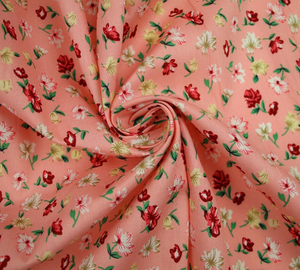 Floral Mini Peony Flower Printed 100% Cotton Poplin Fabric Dress Face Masks 59"