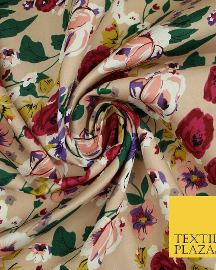 Artsy Poppy Rose Flower Printed 100% Cotton Poplin Fabric Dress Face Mask 59"