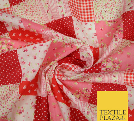 Floral Gingham Spotted Patchwork Printed Poly Cotton Fabric Polycotton Craft 45"