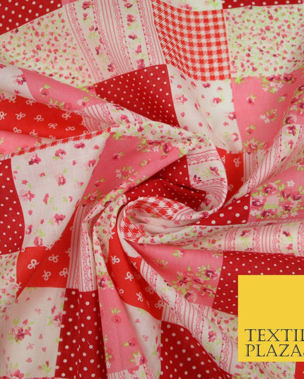 Floral Gingham Spotted Patchwork Printed Poly Cotton Fabric Polycotton Craft 45"