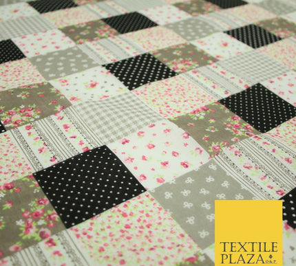 Floral Gingham Spotted Patchwork Printed Poly Cotton Fabric Polycotton Craft 45"