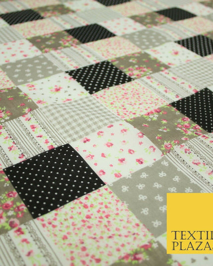 Floral Gingham Spotted Patchwork Printed Poly Cotton Fabric Polycotton Craft 45"