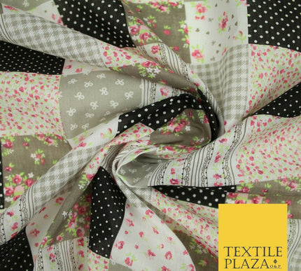 Floral Gingham Spotted Patchwork Printed Poly Cotton Fabric Polycotton Craft 45"