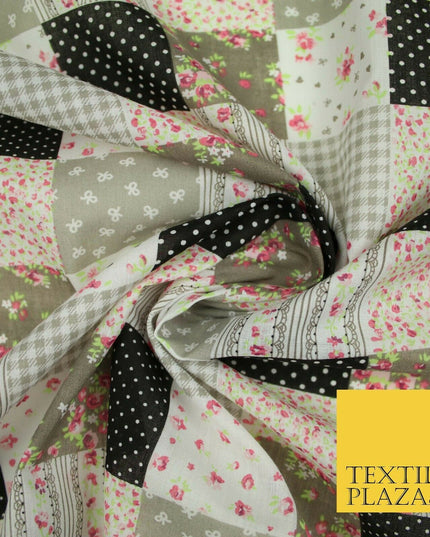 Floral Gingham Spotted Patchwork Printed Poly Cotton Fabric Polycotton Craft 45"