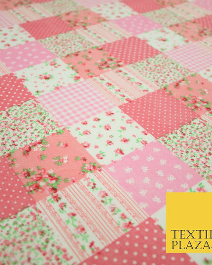 Floral Gingham Spotted Patchwork Printed Poly Cotton Fabric Polycotton Craft 45"