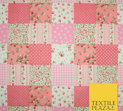 Floral Gingham Spotted Patchwork Printed Poly Cotton Fabric Polycotton Craft 45"