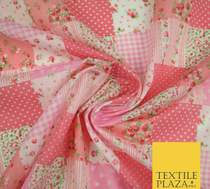 Floral Gingham Spotted Patchwork Printed Poly Cotton Fabric Polycotton Craft 45"