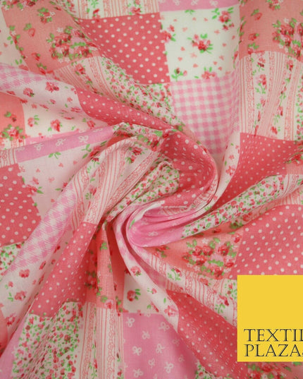 Floral Gingham Spotted Patchwork Printed Poly Cotton Fabric Polycotton Craft 45"