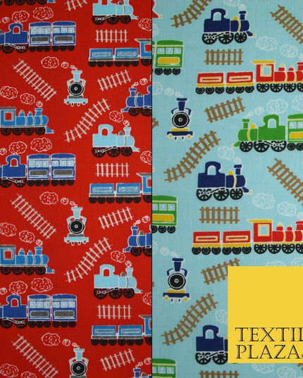 Choo Choo Steam Train Railway Printed Poly Cotton Fabric Polycotton Kid Mask 45"