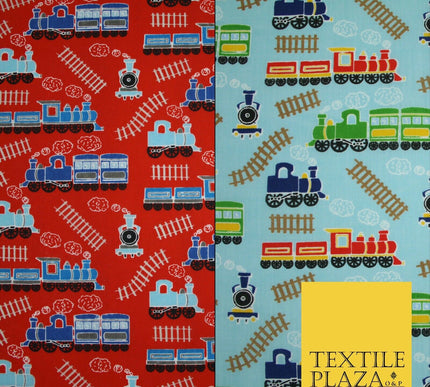 Choo Choo Steam Train Railway Printed Poly Cotton Fabric Polycotton Kid Mask 45"