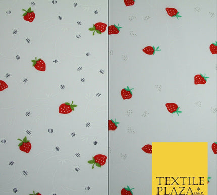 White Red Strawberry Flower Heart Printed Poly Cotton Fabric Polycotton Mask 45"