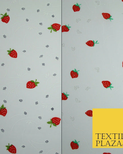 White Red Strawberry Flower Heart Printed Poly Cotton Fabric Polycotton Mask 45"