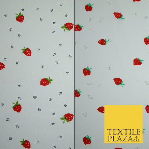 White Red Strawberry Flower Heart Printed Poly Cotton Fabric Polycotton Mask 45"