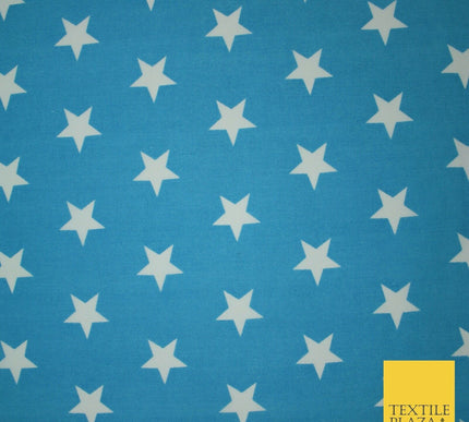 Turquoise Blue and White Star Printed Poly Cotton Fabric Polycotton Mask 45"3761