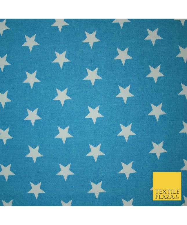 Turquoise Blue and White Star Printed Poly Cotton Fabric Polycotton Mask 45"3761