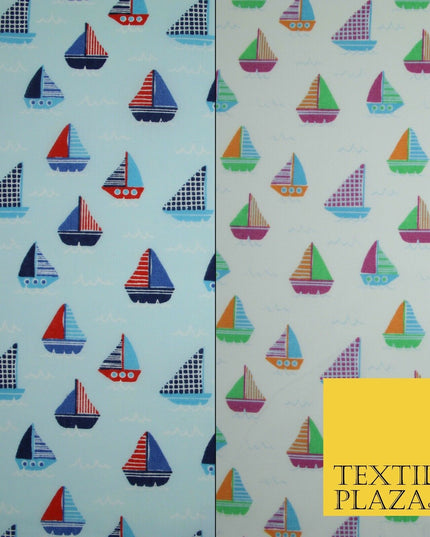 Nautical Sailing Boat Sailor Sea Printed Poly Cotton Fabric Polycotton Mask 45"