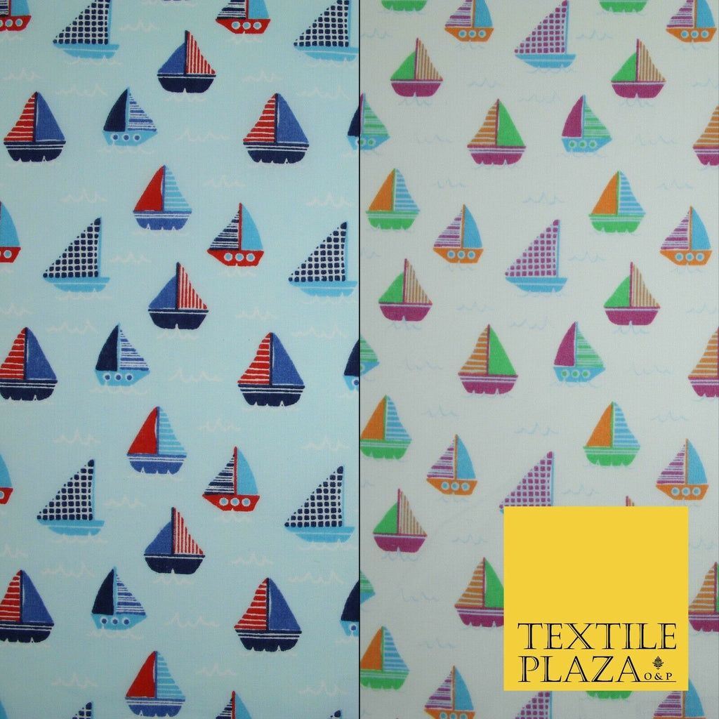 Nautical Sailing Boat Sailor Sea Printed Poly Cotton Fabric Polycotton Mask 45"