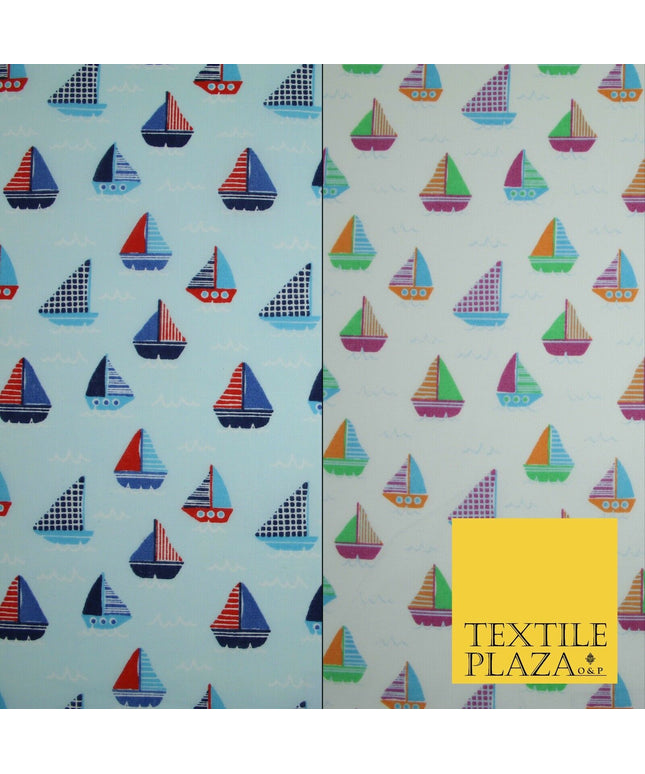 Nautical Sailing Boat Sailor Sea Printed Poly Cotton Fabric Polycotton Mask 45"