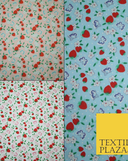 Strawberry Butterfly Ditsy Flower Printed Poly Cotton Fabric Polycotton Mask 45"