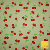 Ecru Cream Cherry 2 Cherries Printed Poly Cotton Fabric Polycotton Mask 45" 3758