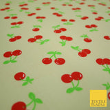 Ecru Cream Cherry 2 Cherries Printed Poly Cotton Fabric Polycotton Mask 45" 3758