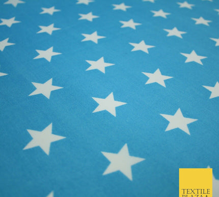 Turquoise Blue and White Star Printed Poly Cotton Fabric Polycotton Mask 45"3761