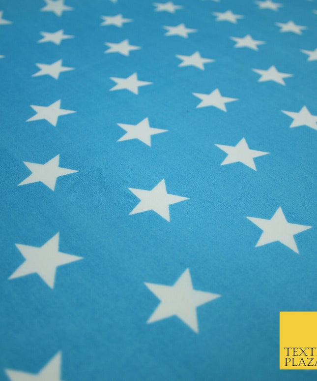 Turquoise Blue and White Star Printed Poly Cotton Fabric Polycotton Mask 45"3761