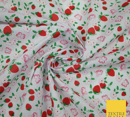 Strawberry Butterfly Ditsy Flower Printed Poly Cotton Fabric Polycotton Mask 45"