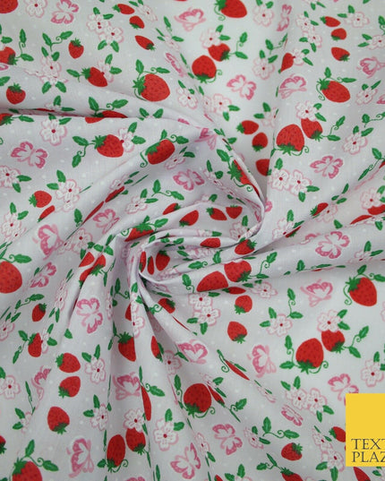 Strawberry Butterfly Ditsy Flower Printed Poly Cotton Fabric Polycotton Mask 45"