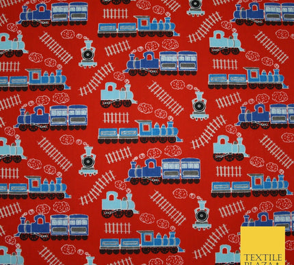 Choo Choo Steam Train Railway Printed Poly Cotton Fabric Polycotton Kid Mask 45"