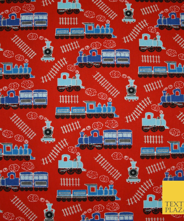 Choo Choo Steam Train Railway Printed Poly Cotton Fabric Polycotton Kid Mask 45"