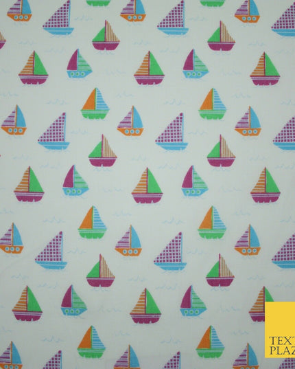 Nautical Sailing Boat Sailor Sea Printed Poly Cotton Fabric Polycotton Mask 45"