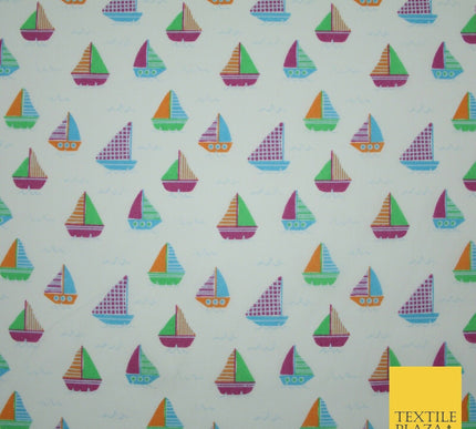 Nautical Sailing Boat Sailor Sea Printed Poly Cotton Fabric Polycotton Mask 45"