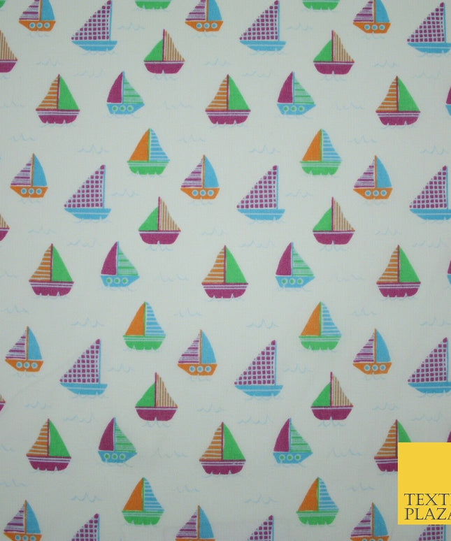 Nautical Sailing Boat Sailor Sea Printed Poly Cotton Fabric Polycotton Mask 45"