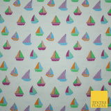 Nautical Sailing Boat Sailor Sea Printed Poly Cotton Fabric Polycotton Mask 45"