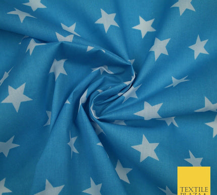 Turquoise Blue and White Star Printed Poly Cotton Fabric Polycotton Mask 45"3761