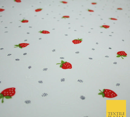 White Red Strawberry Flower Heart Printed Poly Cotton Fabric Polycotton Mask 45"