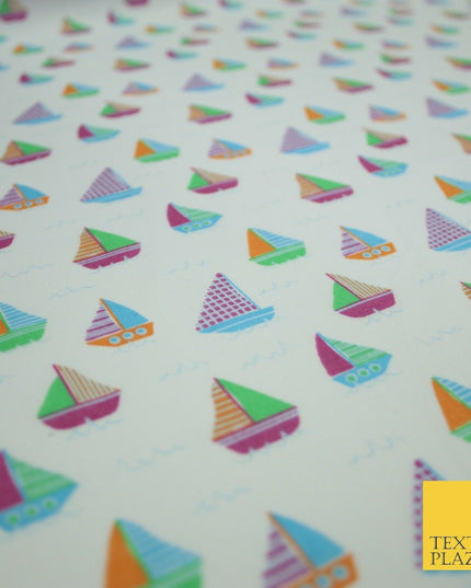 Nautical Sailing Boat Sailor Sea Printed Poly Cotton Fabric Polycotton Mask 45"