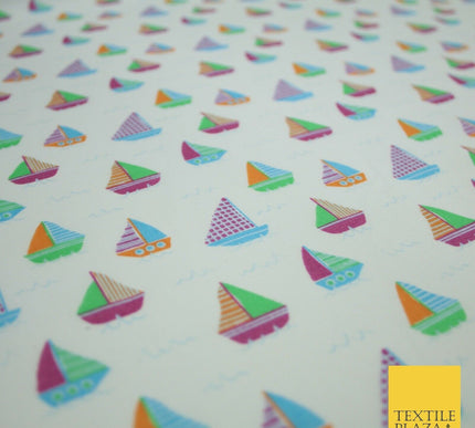 Nautical Sailing Boat Sailor Sea Printed Poly Cotton Fabric Polycotton Mask 45"