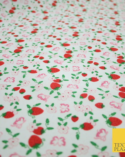 Strawberry Butterfly Ditsy Flower Printed Poly Cotton Fabric Polycotton Mask 45"