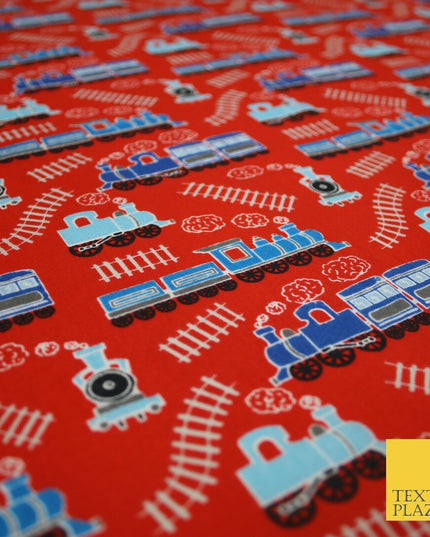 Choo Choo Steam Train Railway Printed Poly Cotton Fabric Polycotton Kid Mask 45"