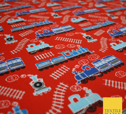 Choo Choo Steam Train Railway Printed Poly Cotton Fabric Polycotton Kid Mask 45"