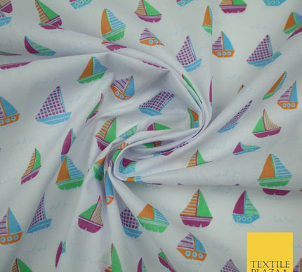 Nautical Sailing Boat Sailor Sea Printed Poly Cotton Fabric Polycotton Mask 45"