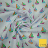 Nautical Sailing Boat Sailor Sea Printed Poly Cotton Fabric Polycotton Mask 45"