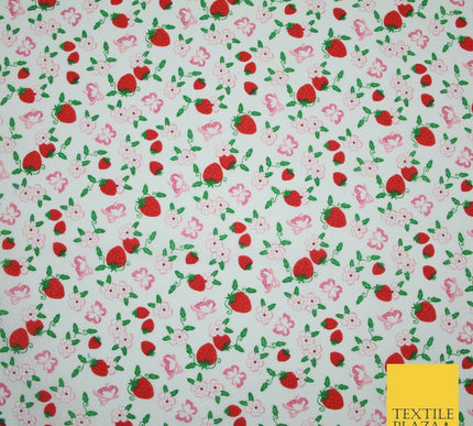 Strawberry Butterfly Ditsy Flower Printed Poly Cotton Fabric Polycotton Mask 45"